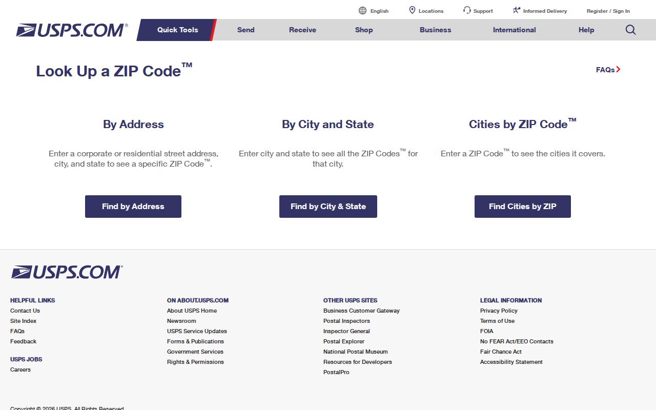 Redmond ZIP code directory USPS search screen