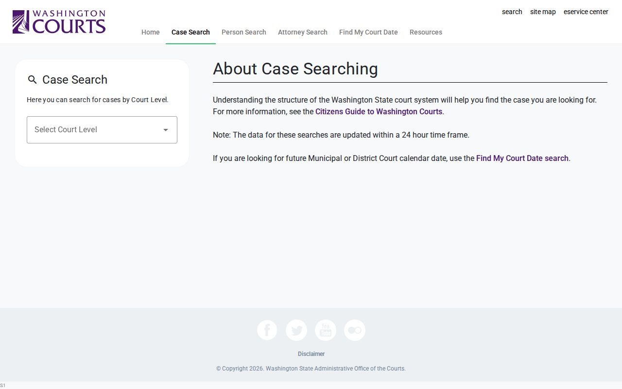 Washington Courts name and case search for a Redmond resident lookup